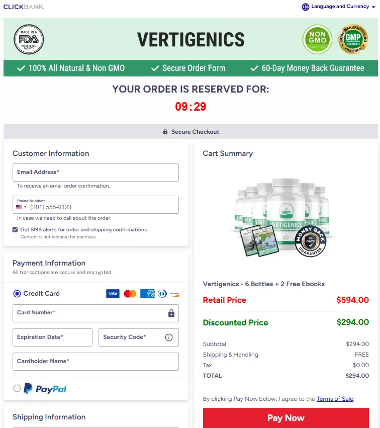 Vertigenics Checkout Page