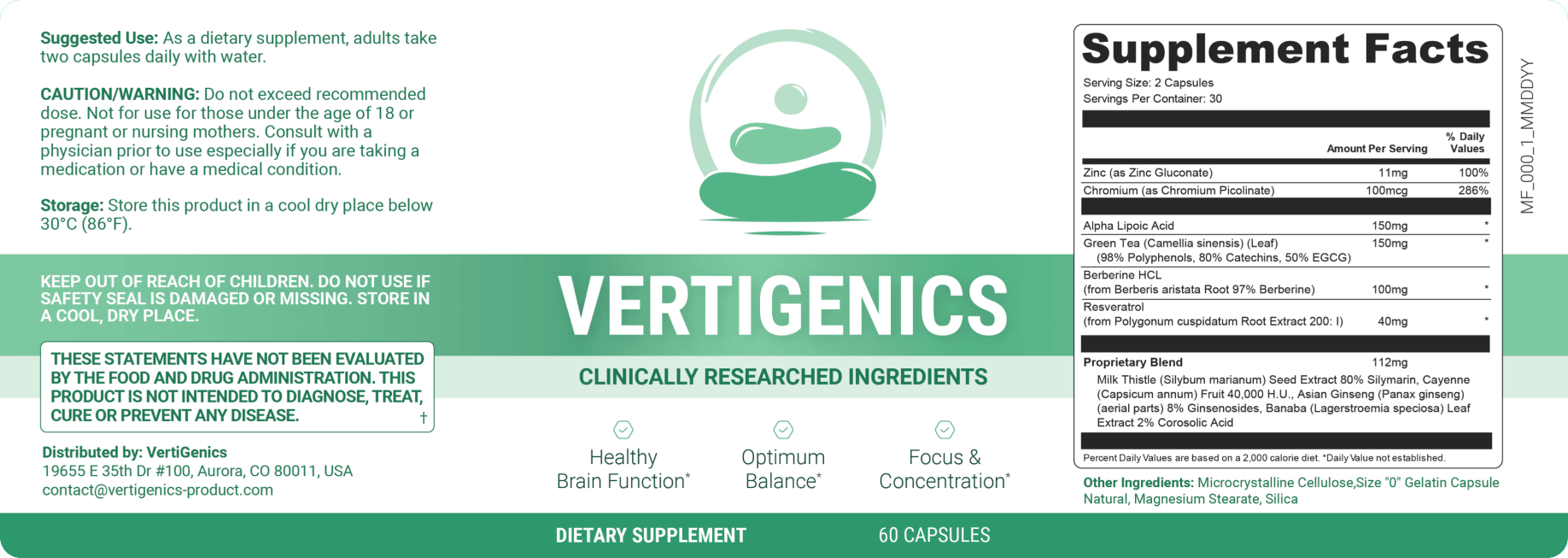 Vertigenics Ingredients